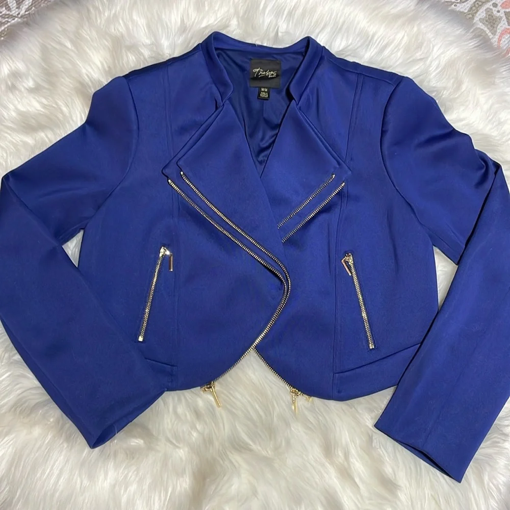 Thalia Sodi Royal Blue Double Breated Cropped Jacket Gold Zippers -M-#0089 - Picture 1 of 12